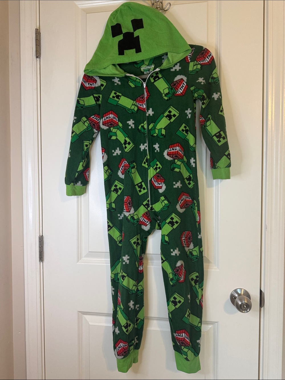 Kids Green Creeper Hooded One-Piece Pajamas